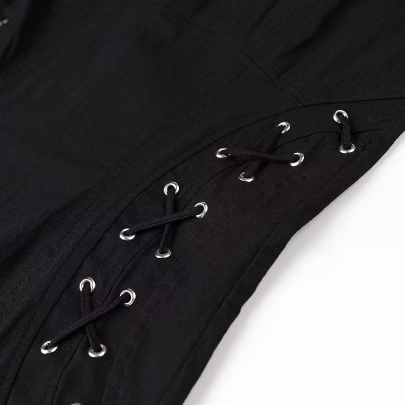 Vestido largo elegante con cordones y tirantes
