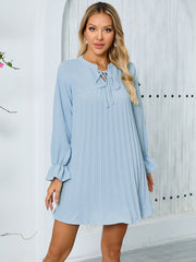 Lantern Sleeve Long Sleeve Solid Color Pleated Casual Loose Dress