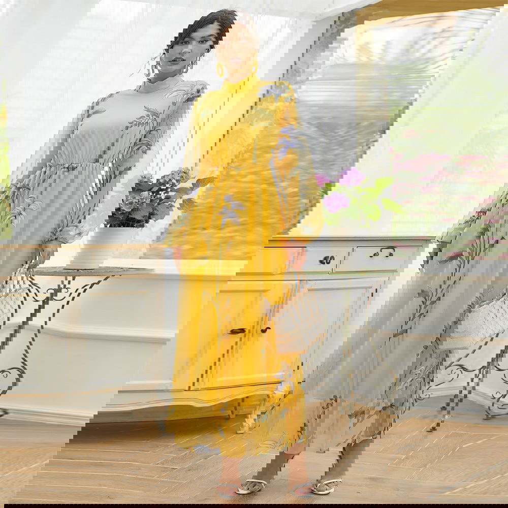 Middle East Dubai Elegant Mesh Floral Print Dress