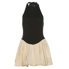 Patchwork Pleated Slim Fit Backless Slimming Dress