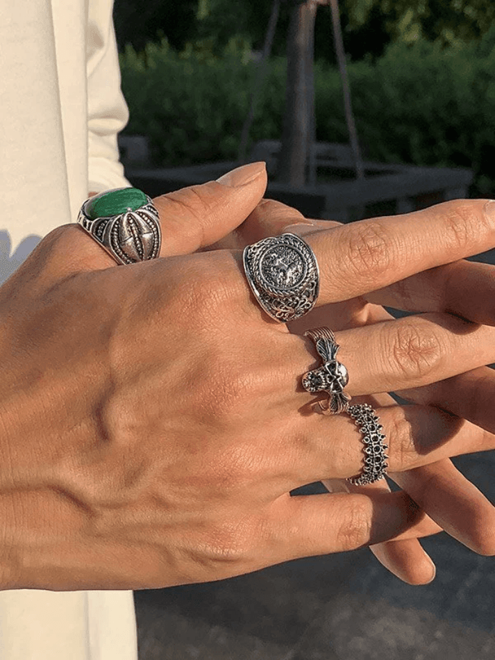 Anillo vintage de plata para hombre de 4 piezas