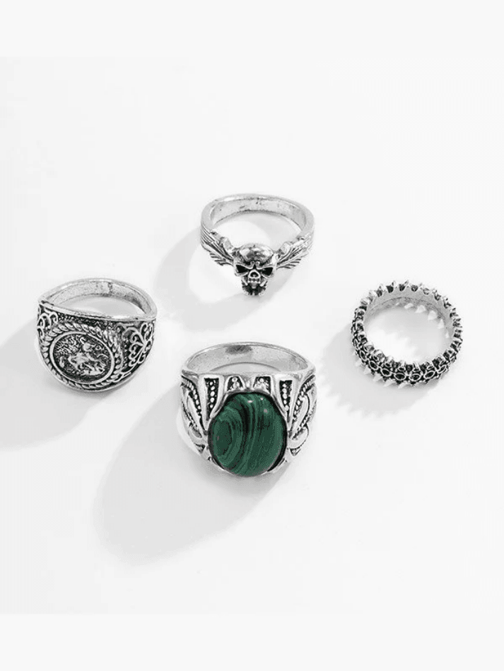Anillo vintage de plata para hombre de 4 piezas