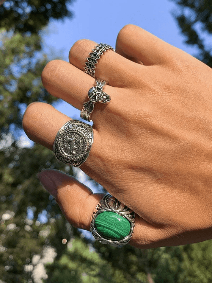 Anillo vintage de plata para hombre de 4 piezas