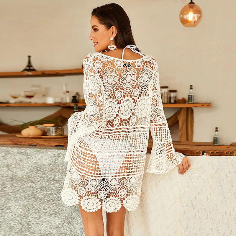 Traje de baño playero holgado con mangas acampanadas, soluble en agua, con aberturas, resistente al sol, para vacaciones y playa