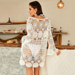 Traje de baño playero holgado con mangas acampanadas, soluble en agua, con aberturas, resistente al sol, para vacaciones y playa