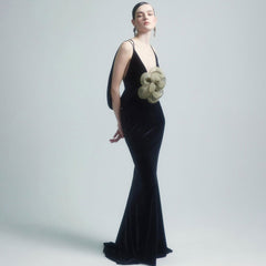 Black Camisole Backless Slim Fit Golden Floral Dress Maxi Dress Dress Batch