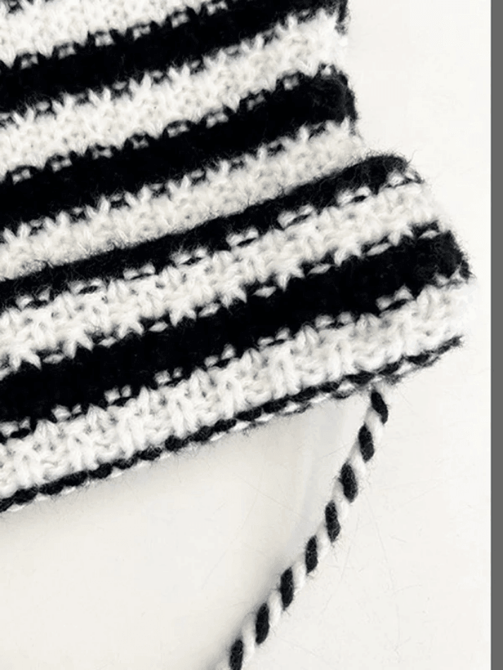 Striped Knitted Hat with Horn Detail