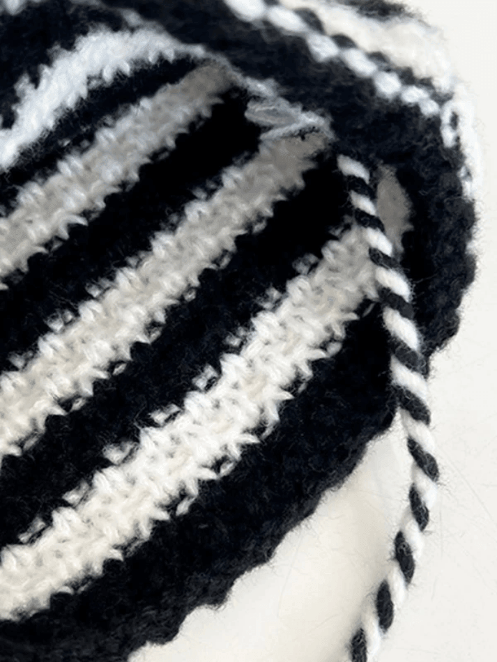 Striped Knitted Hat with Horn Detail