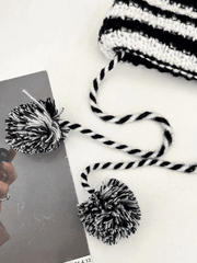 Striped Knitted Hat with Horn Detail