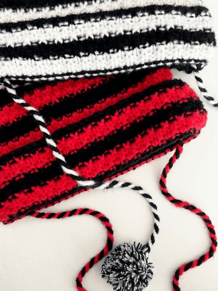 Striped Knitted Hat with Horn Detail