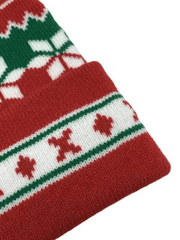 Knitted Christmas hat with jacquard pompoms
