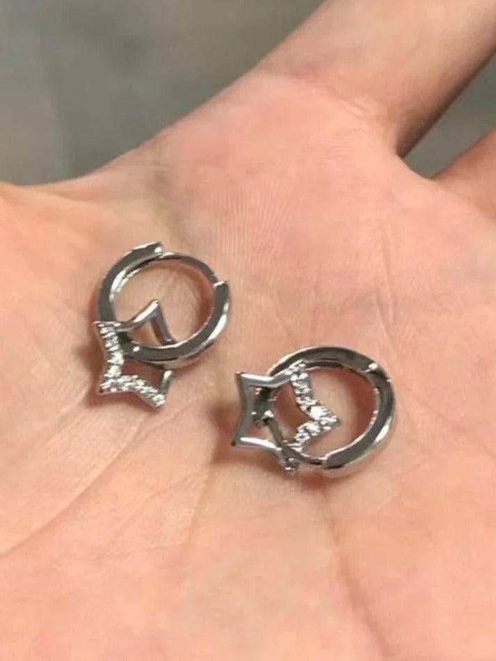 Hollow star rhinestone hoop earring