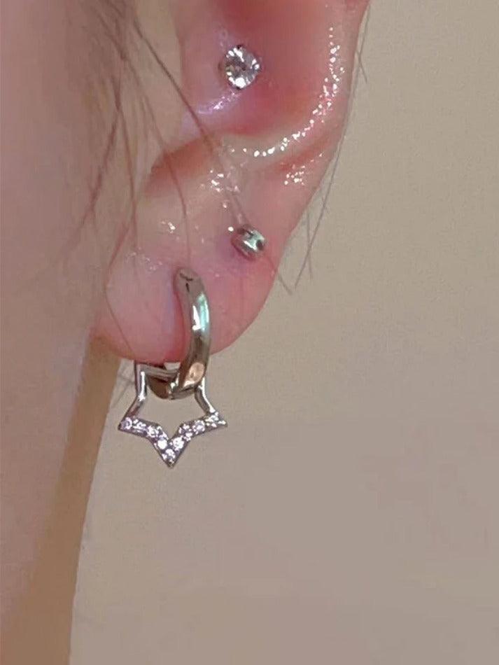 Hollow star rhinestone hoop earring