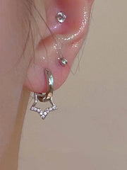 Hollow star rhinestone hoop earring