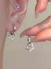 Hollow star rhinestone hoop earring