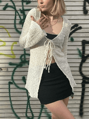 Tie front long sleeve cardigan
