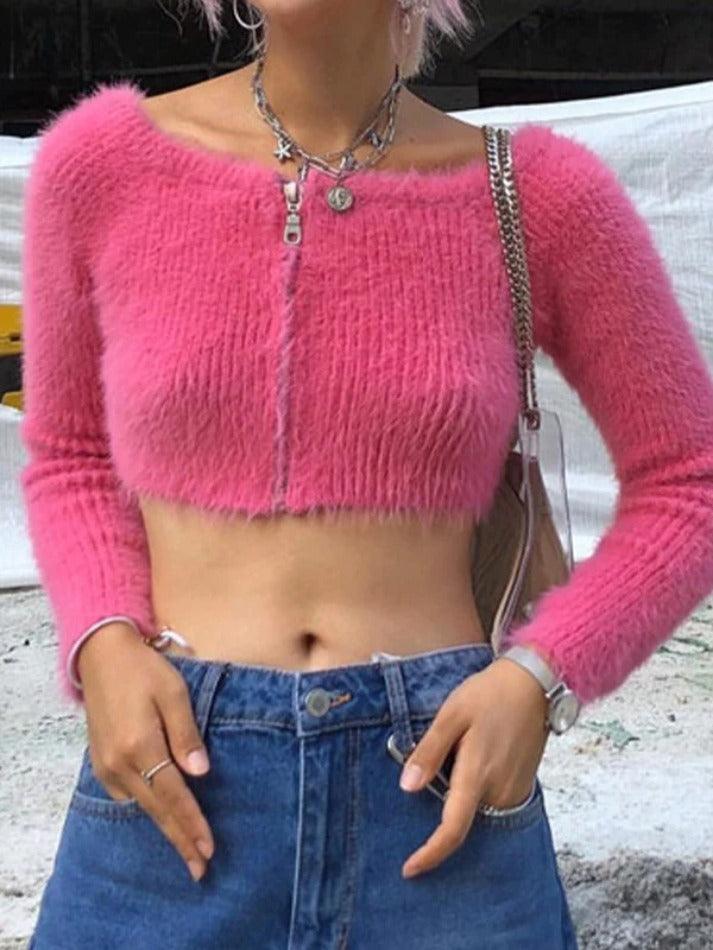 Plush solid color v neck crop cardigan