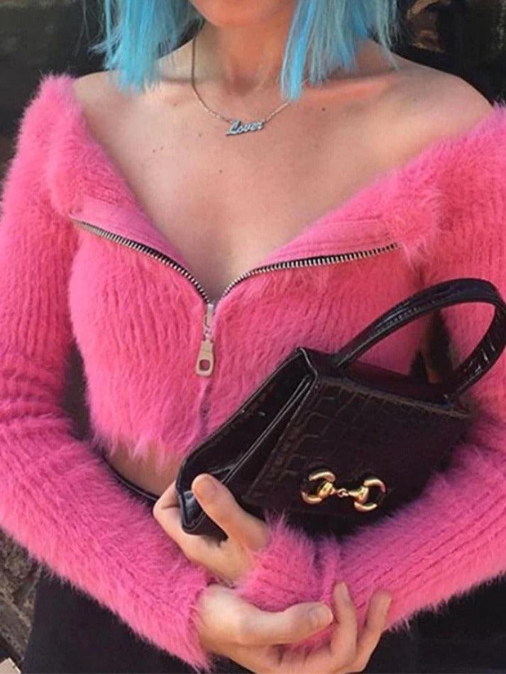 Plush solid color v neck crop cardigan