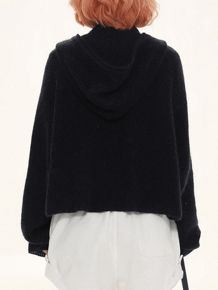 Star jacquard zip up hooded knit cardigan