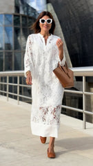 Casual Loose Beach Vacation Blouse Lace Shirt Dress