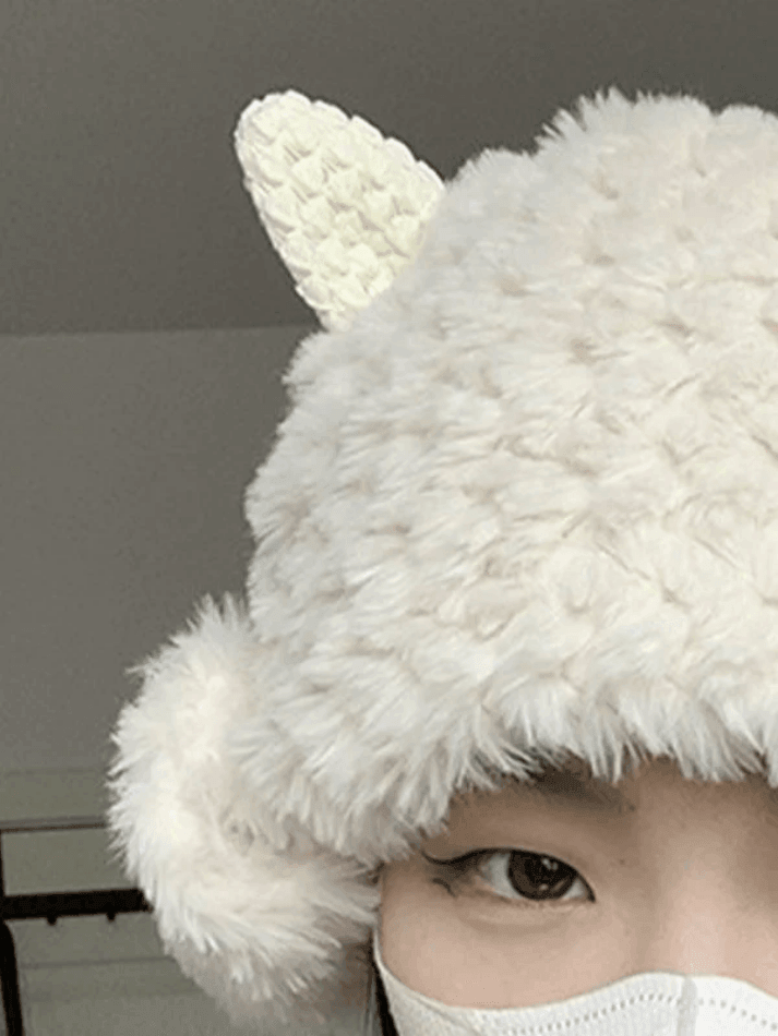 Gorro de trampero de piel de cordero cálido y esponjoso
