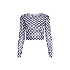 Checkered Long Sleeve Crop Top