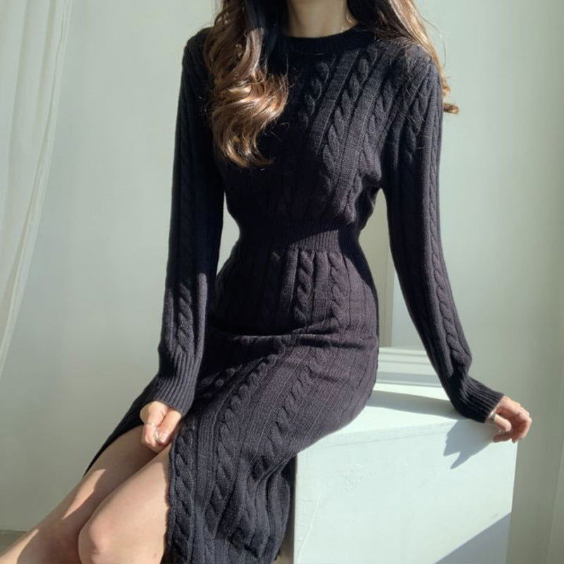 Chic Personality All Match Round Neck Hemp Pattern Front Back Wearable Design Sneaky Design Split Sweater