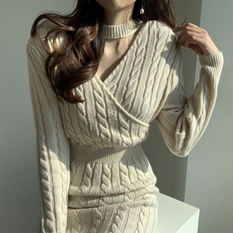 Chic Personality All Match Round Neck Hemp Pattern Front Back Wearable Design Sneaky Design Split Sweater