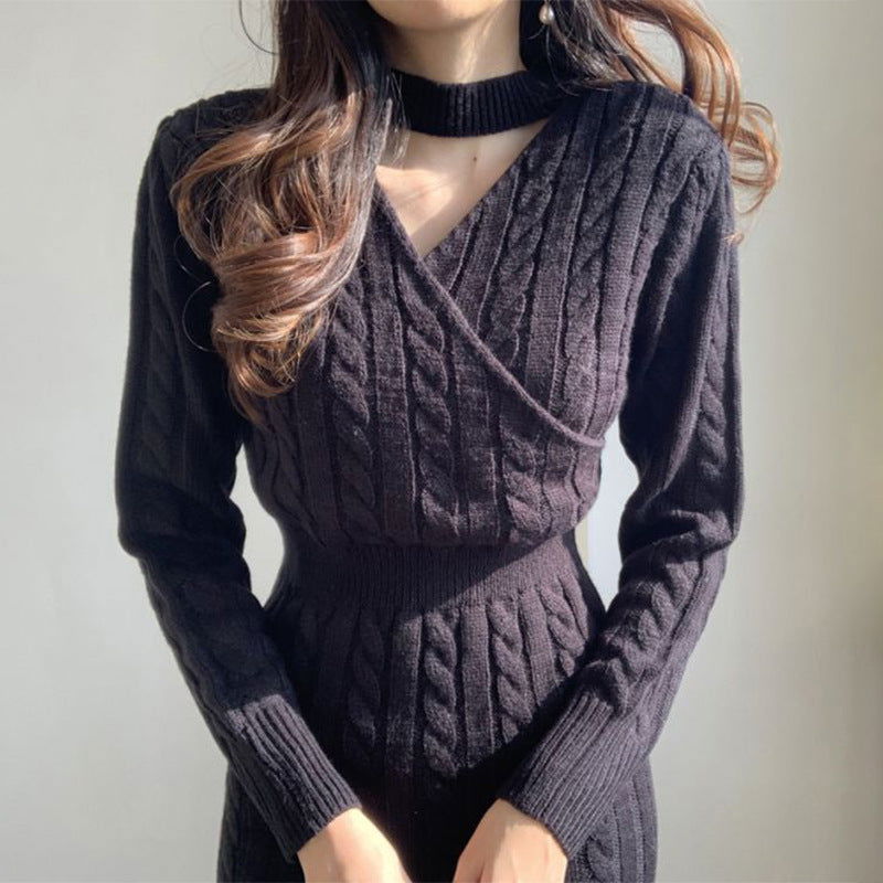 Chic Personality All Match Round Neck Hemp Pattern Front Back Wearable Design Sneaky Design Split Sweater
