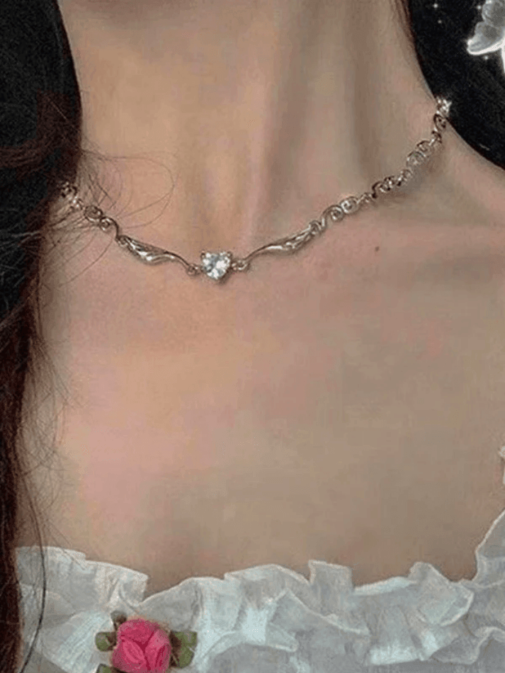 Rhinestone Angel Wing Heart Necklace