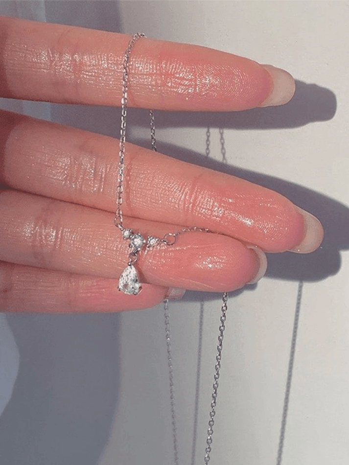 Silver Rhinestone Drop Decor Necklace