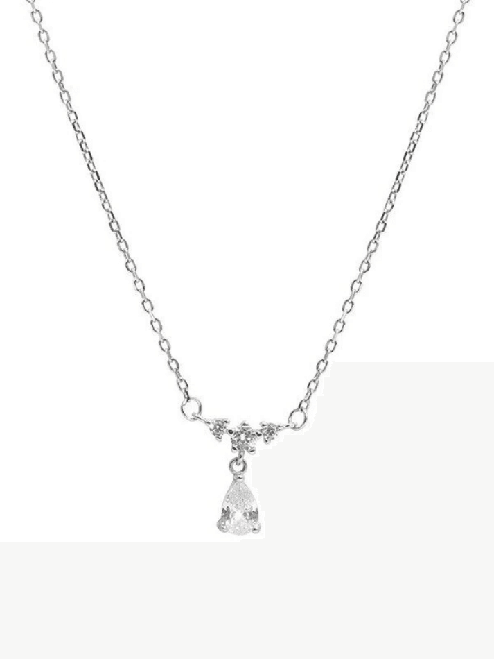 Silver Rhinestone Drop Decor Necklace