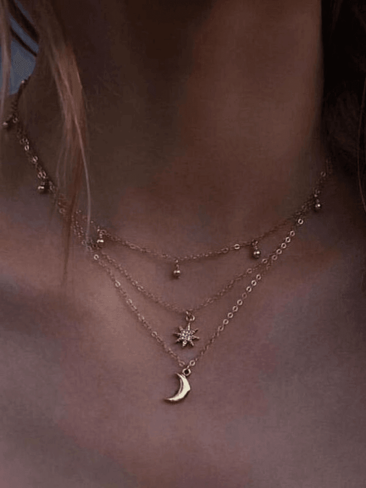 Multi-Layer Rhinestone Star Moon Decor Necklace