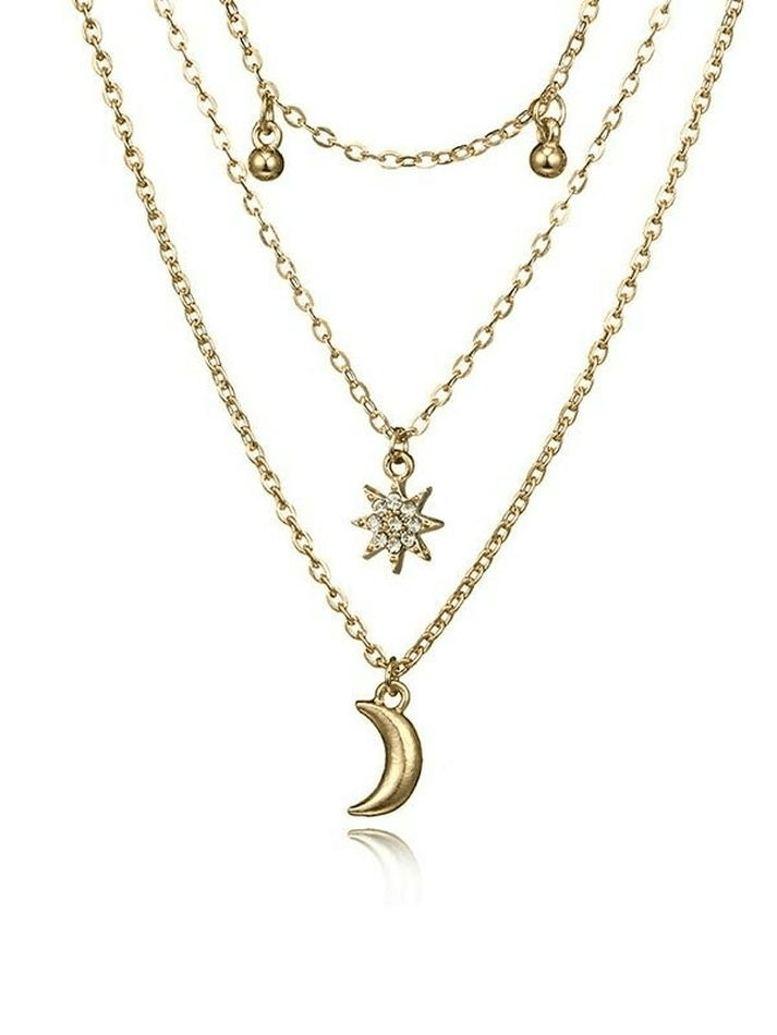 Multi-Layer Rhinestone Star Moon Decor Necklace
