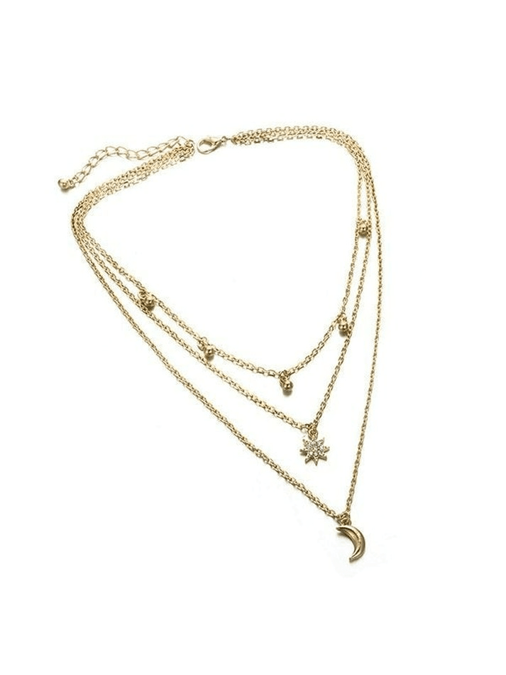 Multi-Layer Rhinestone Star Moon Decor Necklace