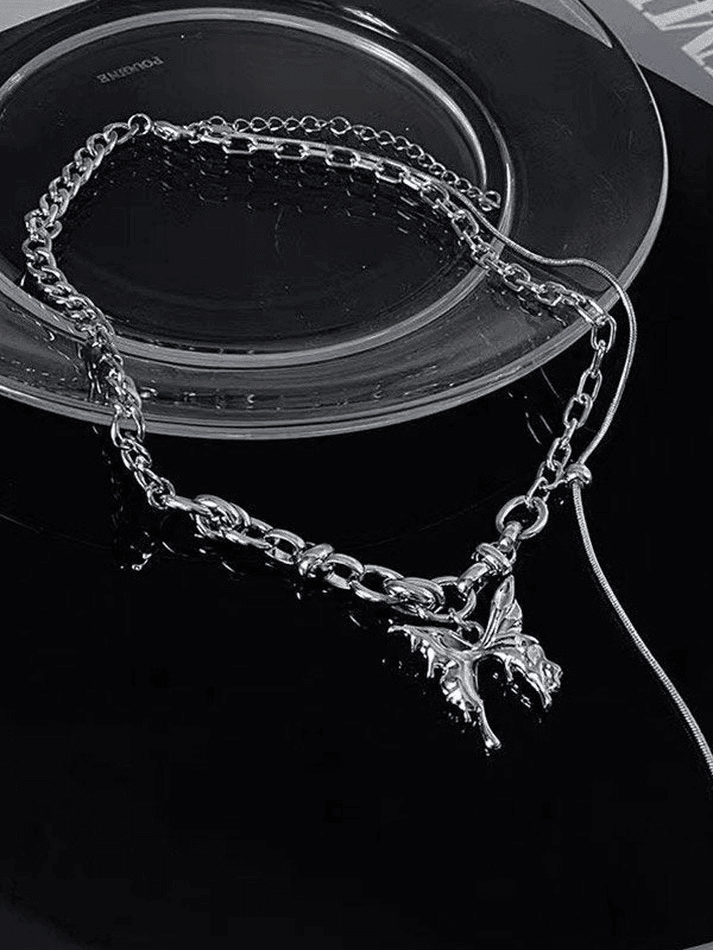 Link chain necklace with butterfly pendant