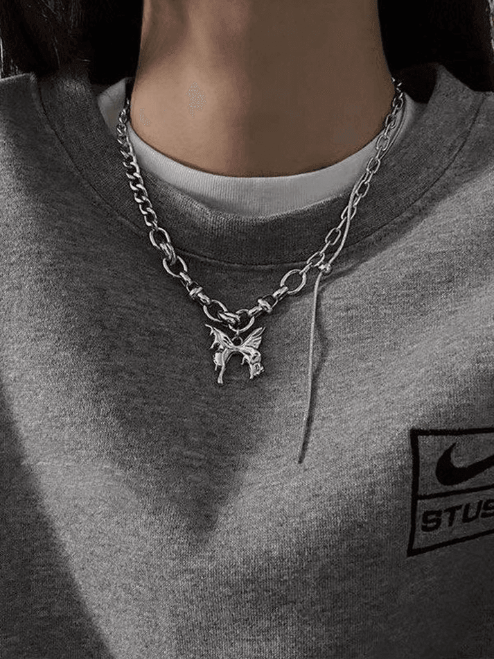 Link chain necklace with butterfly pendant