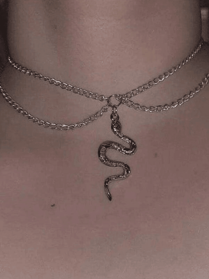 Double layer necklace with snake pendant