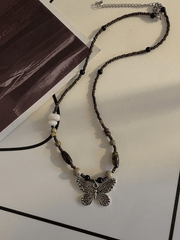 Vintage Bead Stone Butterfly Necklace