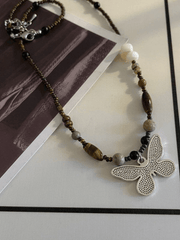 Vintage Bead Stone Butterfly Necklace