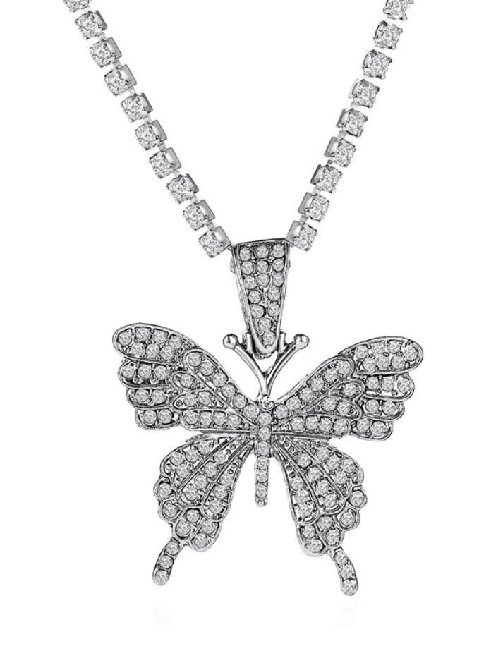 Shiny Rhinestone Butterfly Pendant Necklace