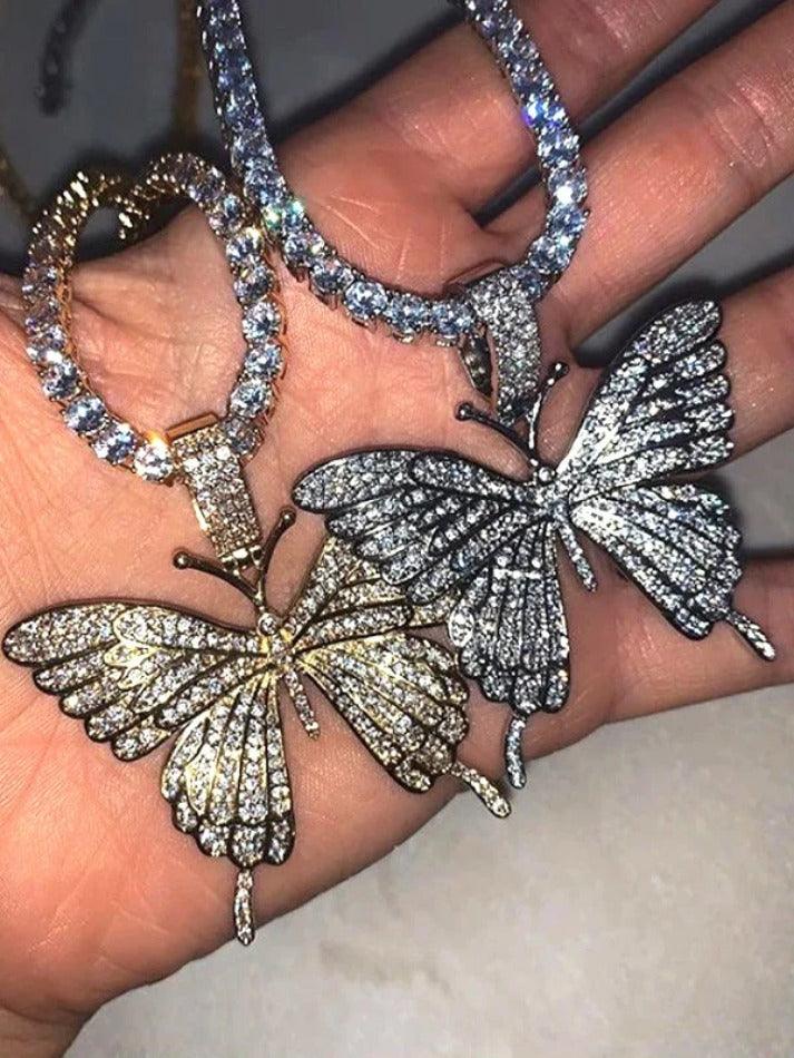 Shiny Rhinestone Butterfly Pendant Necklace