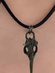 Velvet Lace-Up Skull Pendant Choker Necklace