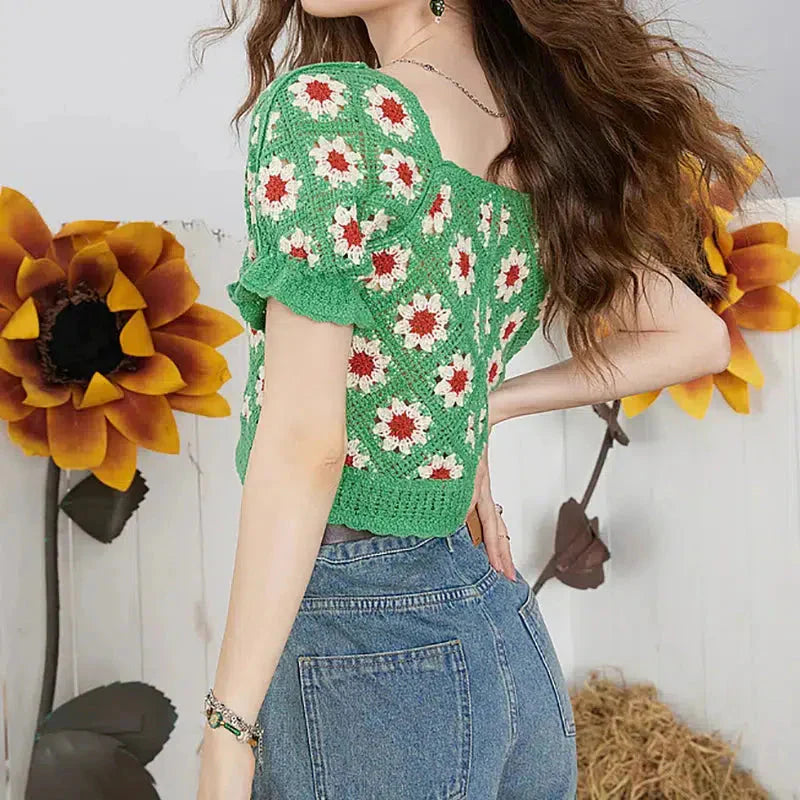 Cottagecore Floral Crochet Cardigan