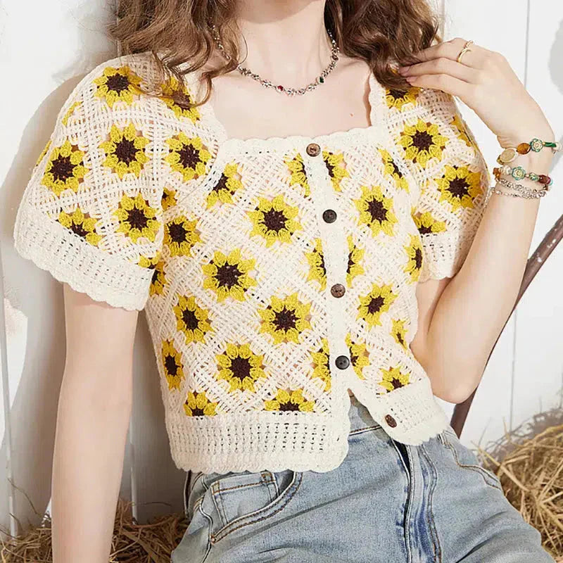 Cottagecore Floral Crochet Cardigan