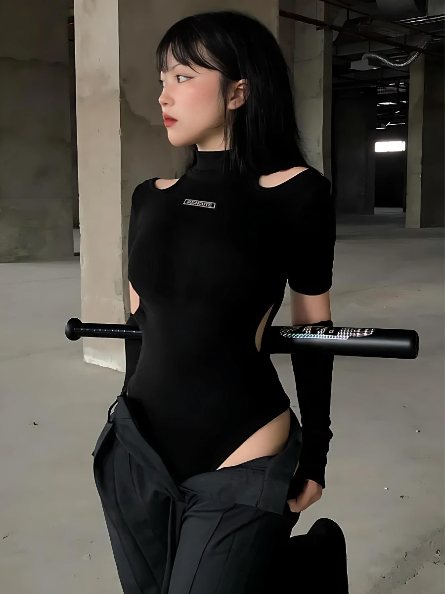 Cyberpunk-Cord-Bodysuit mit Cut-Outs
