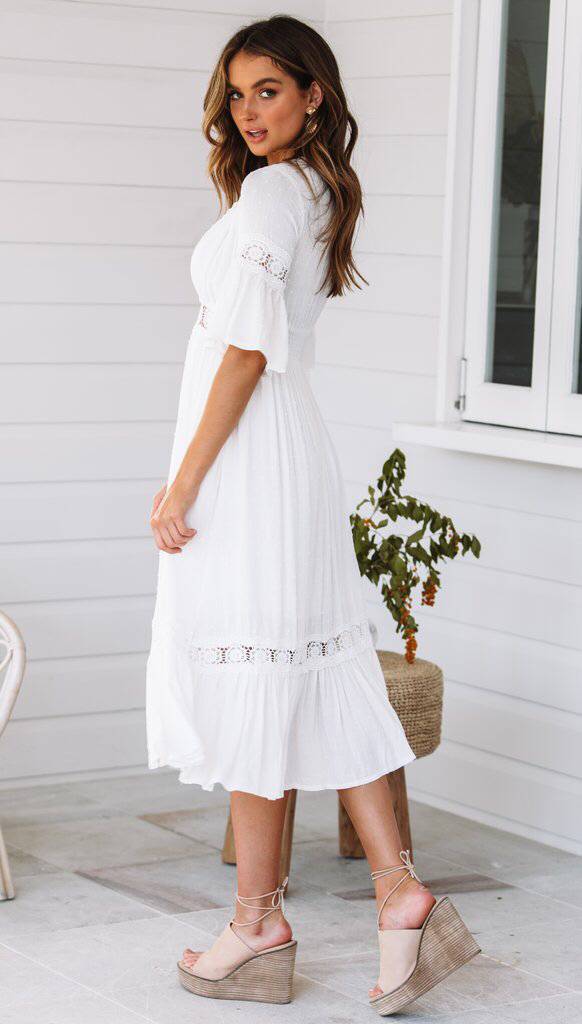Deep V Plunge Plunge Lace Stitching Dress for