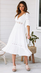 Deep V Plunge Plunge Lace Stitching Dress for