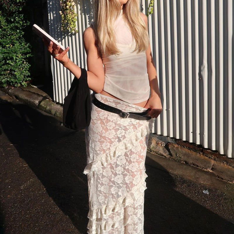 Design Lace Stitching Skirt See through Dress