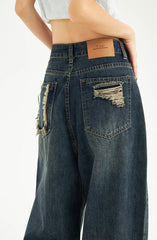 Distressed Pockets Wide Leg Baggy Jeans